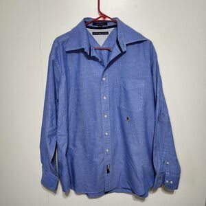Vtg 90s Tommy Hilfiger Oxford Button Down Shirt Mens L Relaxed Blue Prep Ivy Y2K